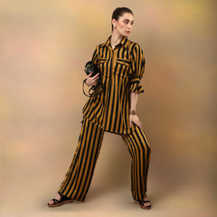 Mustard Striped Flared Trousers