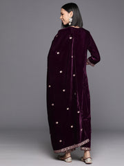 Women Purple Zari Embroidered Kurta Paired With Tonal Bottom And Tonal Dupatta