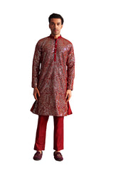 Men's Maroon Georgette Kurta Pyjama Set