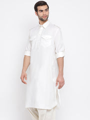 Men's Cream Cotton Blend Pathani Kurta