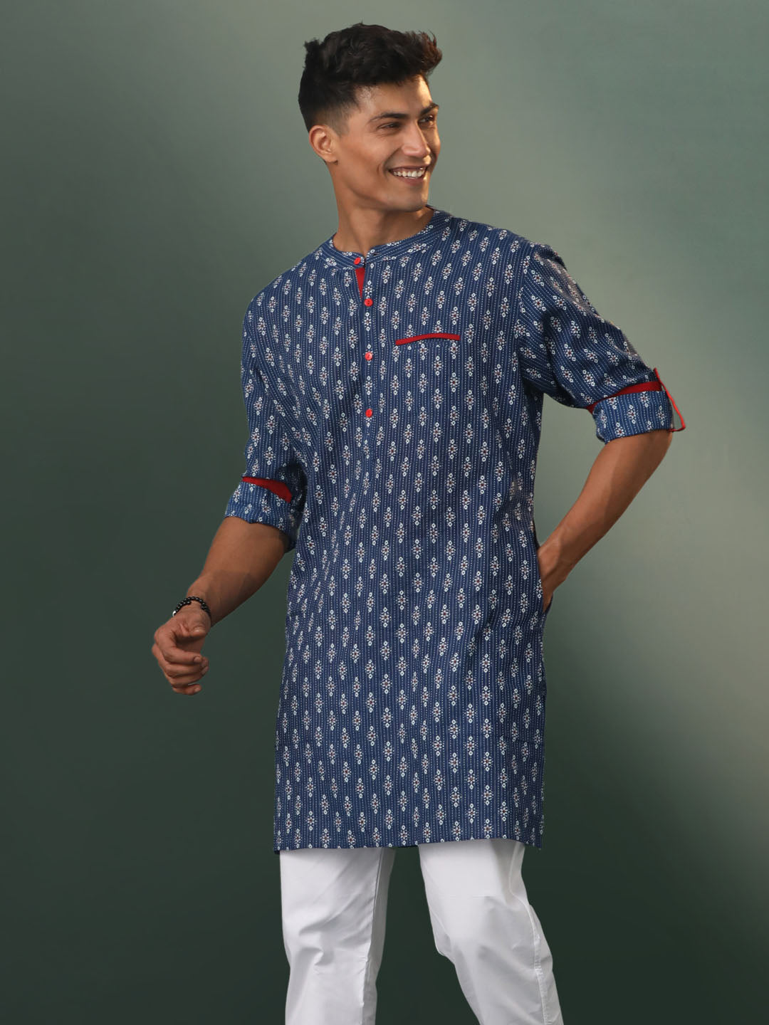 Men's Navy Blue Cotton Kurta