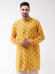 Men's Multicolor-Base-Mustard Muslin Kurta