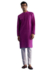 Men's Purple And White Pure Cotton Kurta Pyjama Set