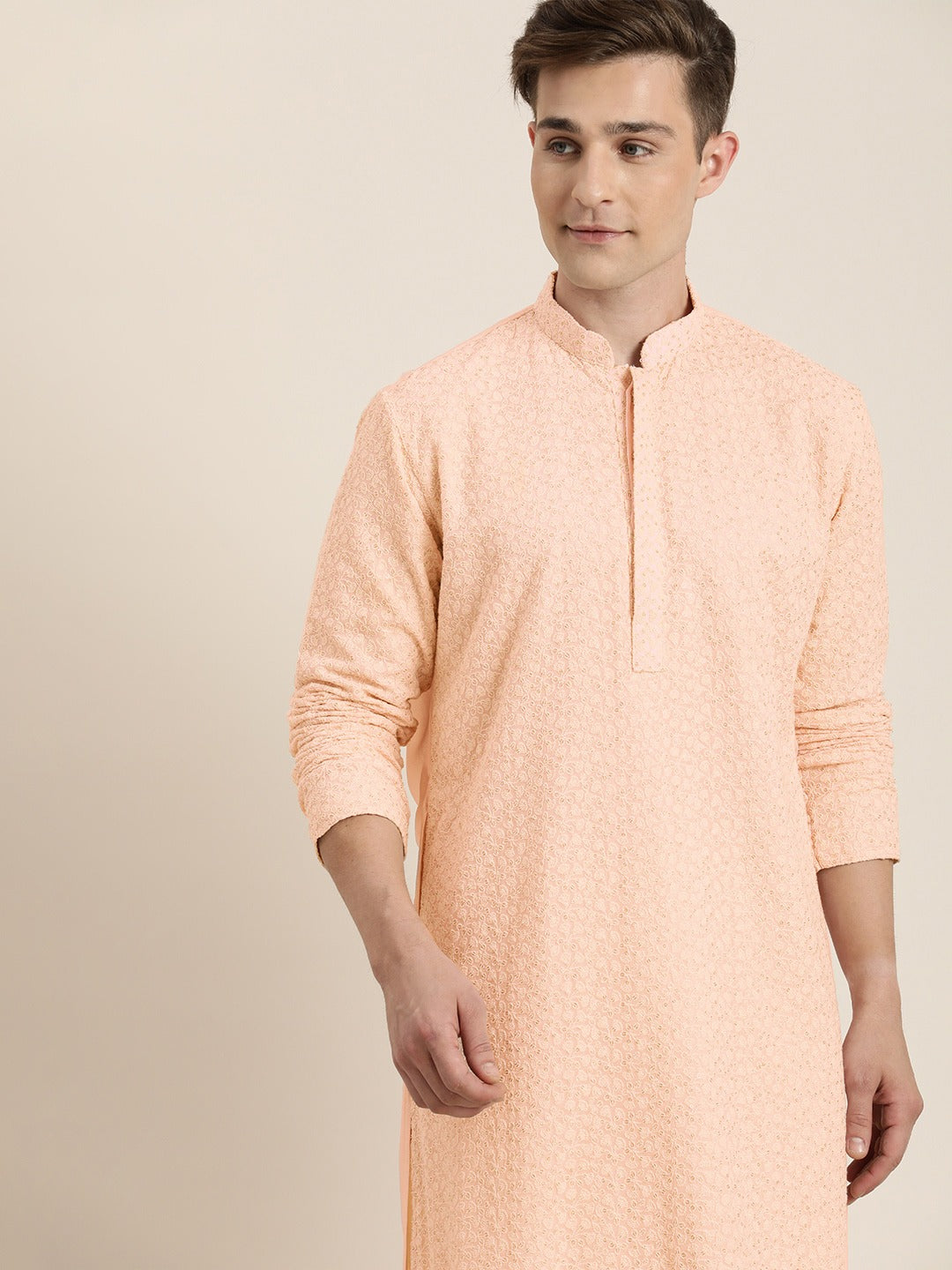 Men's Pink Georgette Kurta