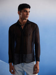 Men's Black Georgette Ethnic Shirt