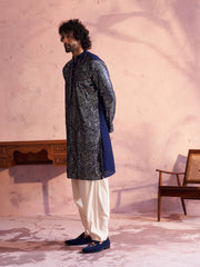 Men's Navy Blue And Cream Georgette Kurta and Patiala Set