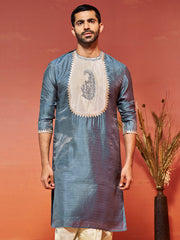 Men's Gray Silk Blend Kurta