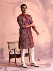 Men's Maroon And Cream Georgette Kurta Pyjama Set