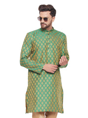 Men Green Silk Blend Kurta