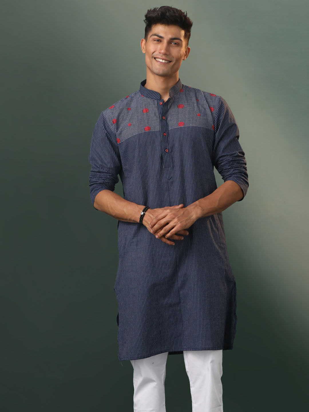 Men's Navy Blue Cotton Kurta