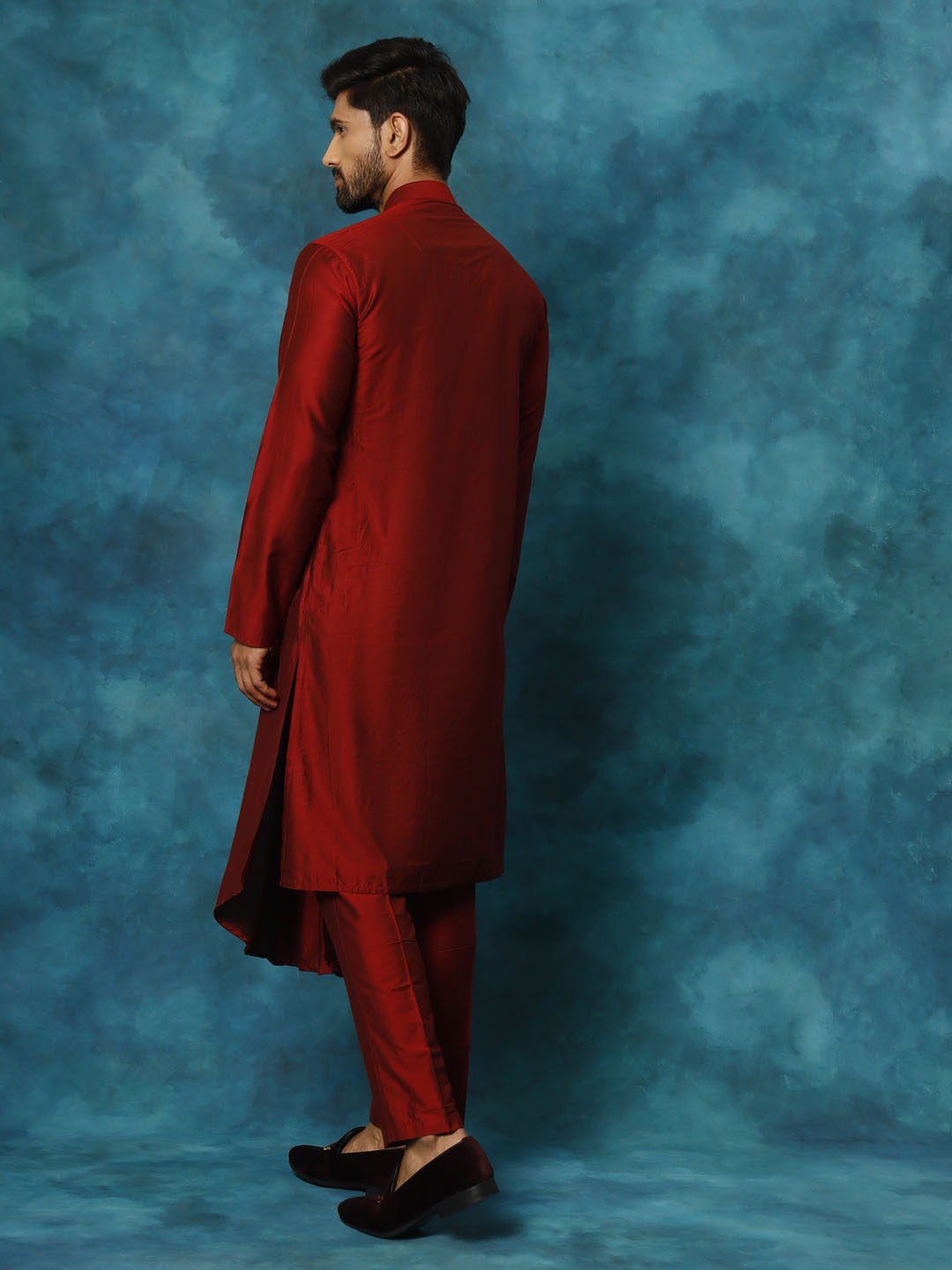 Men's Maroon Viscose Blend Kurta