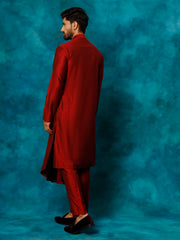 Men's Maroon Viscose Blend Kurta