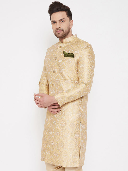 Men's Gold Silk Blend Sherwani Only Top