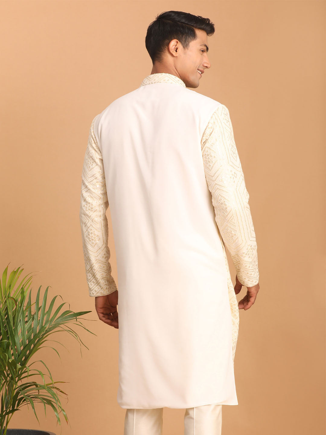 Men's Cream Cotton Blend Kurta