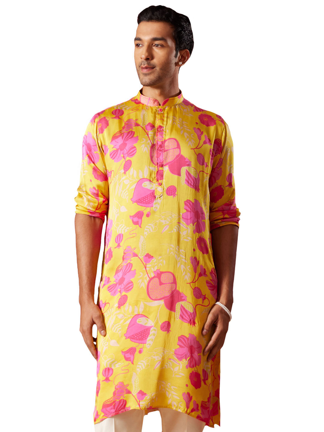 Men's Yellow Cotton blend Kurta