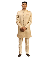 Men's Beige Silk Blend Sherwani Set