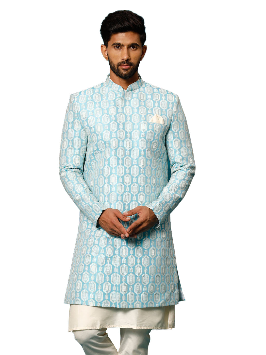 Men's Blue Silk Blend Sherwani Only Top