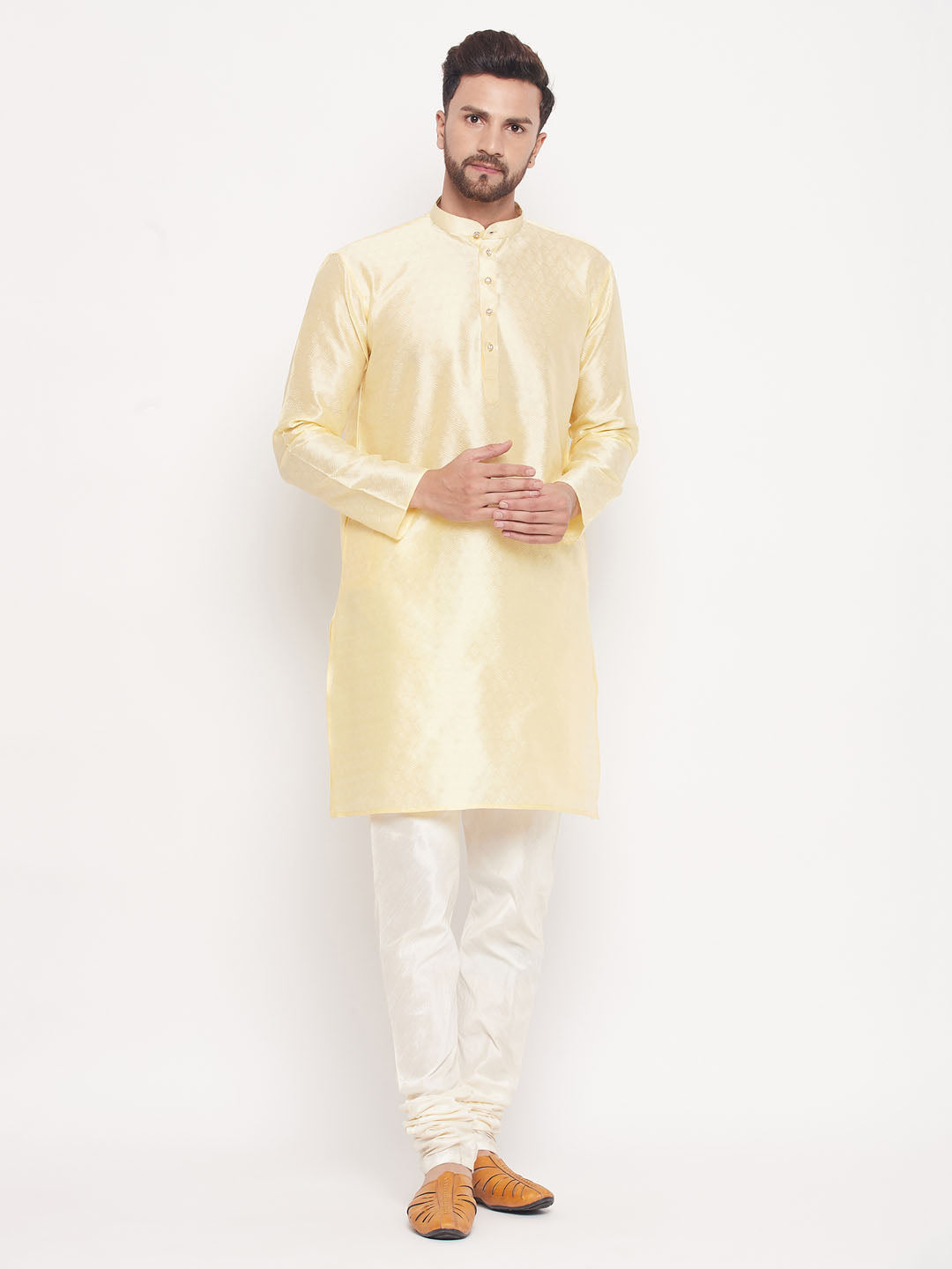 Men Beige Silk Blend Kurta