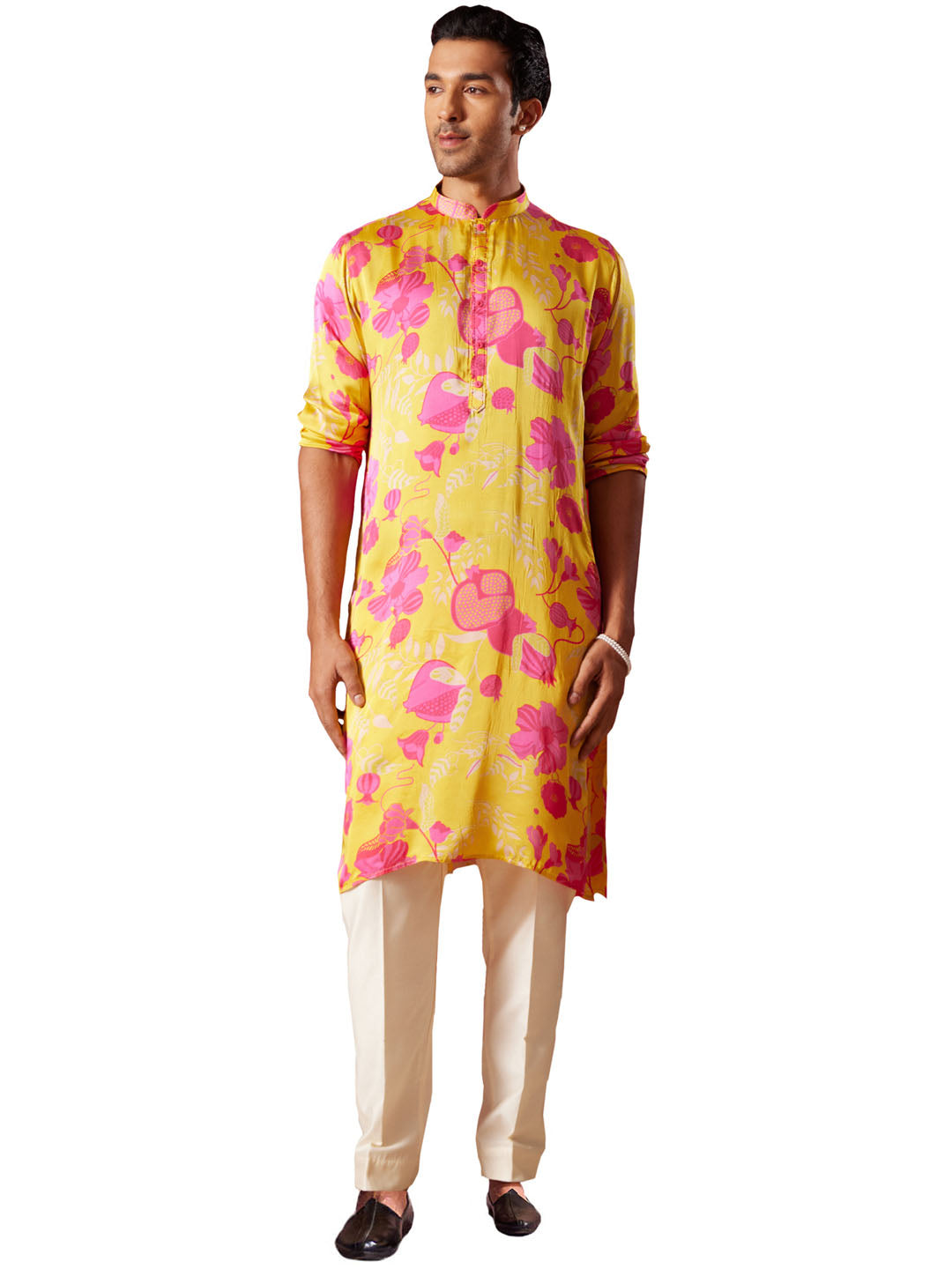 Men's Yellow Cotton blend Kurta Pyjama Set