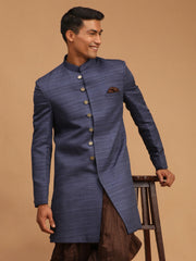 Men's Navy Blue Silk Blend Sherwani Only Top