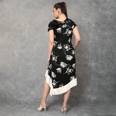 Asymmetrical Cowl Neck Dress Floral Print