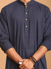 Men's Navy Blue Cotton Short Kurta