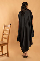 Women Stylist Black Side Knot Asymmetric Cowl Dress 