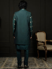 Men's Green Viscose Sherwani Set