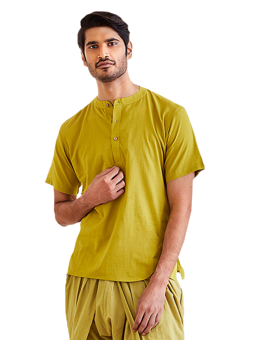 Men's Olive Green Cotton Short Kurta