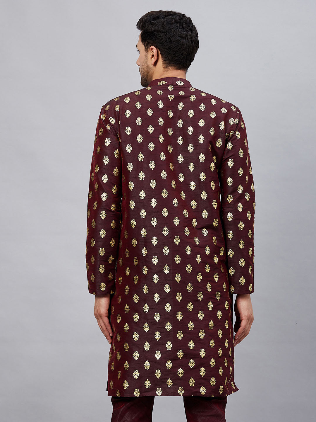 Men's Wine Dupion Silk Kurta