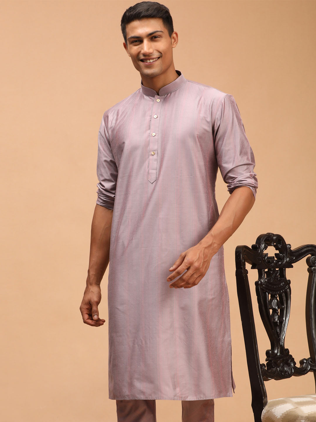 Men's Steel Grey Viscose Kurta