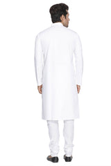 Men's White Cotton Blend Kurta, Pyjama & Dupatta Set