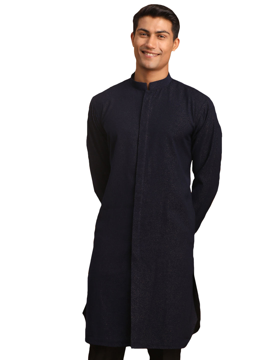 Men's Navy Blue Cotton Blend Kurta