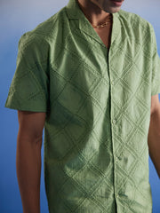 Men's Green Cotton Ethnic Shirt