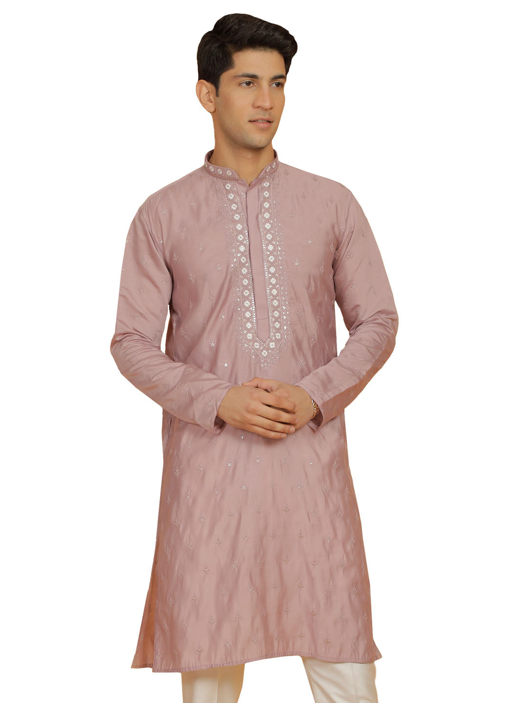 Men's Pink Silk Blend Kurta