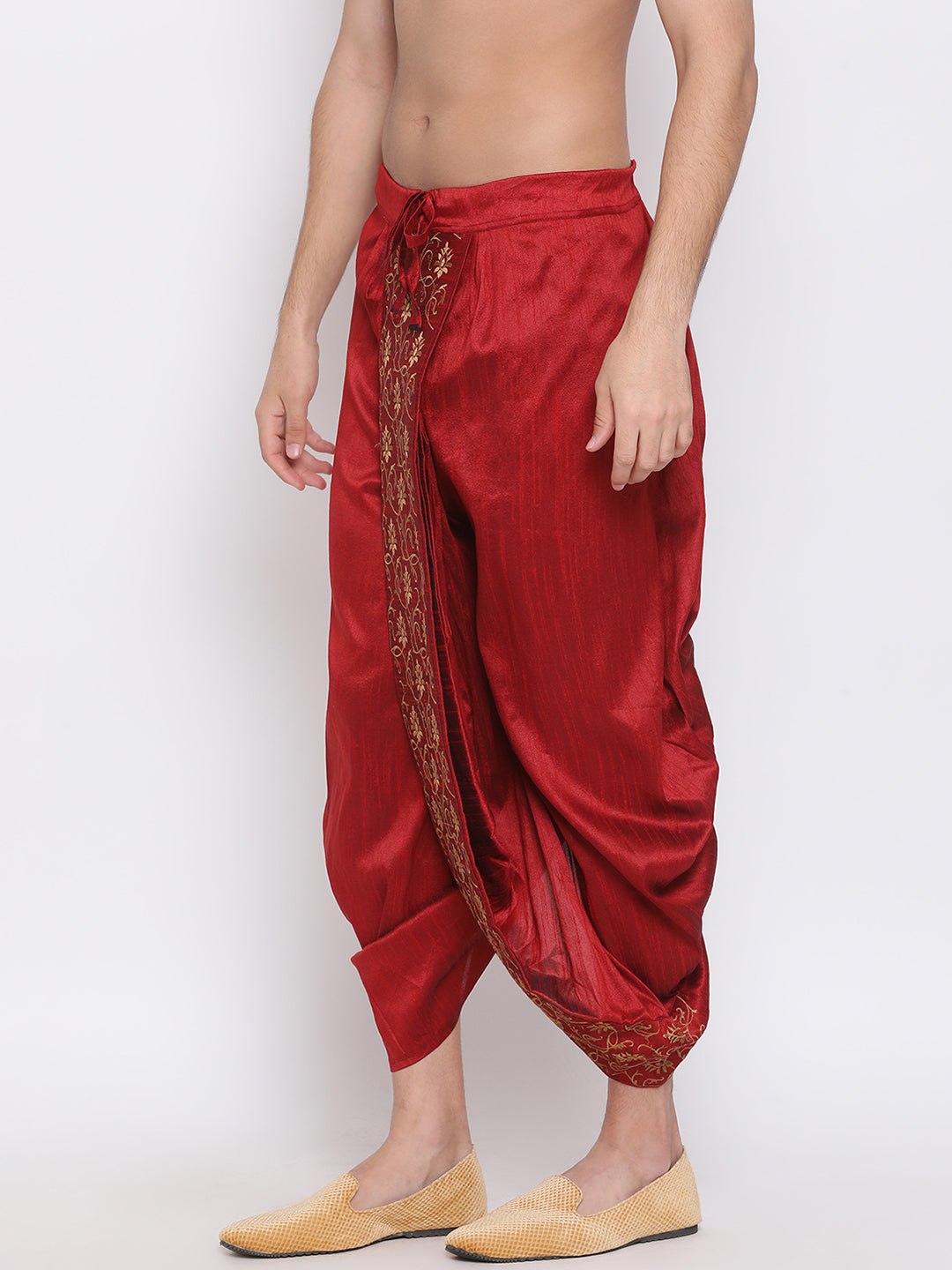 Men's Maroon Silk Blend Dhoti