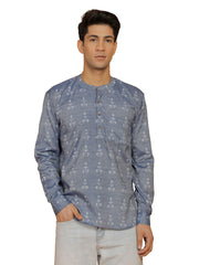 Men's Blue Cotton Short Kurta