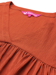 Women Rust Empire Gathered Details A-Line Kurta Paired With Tonal Bottom