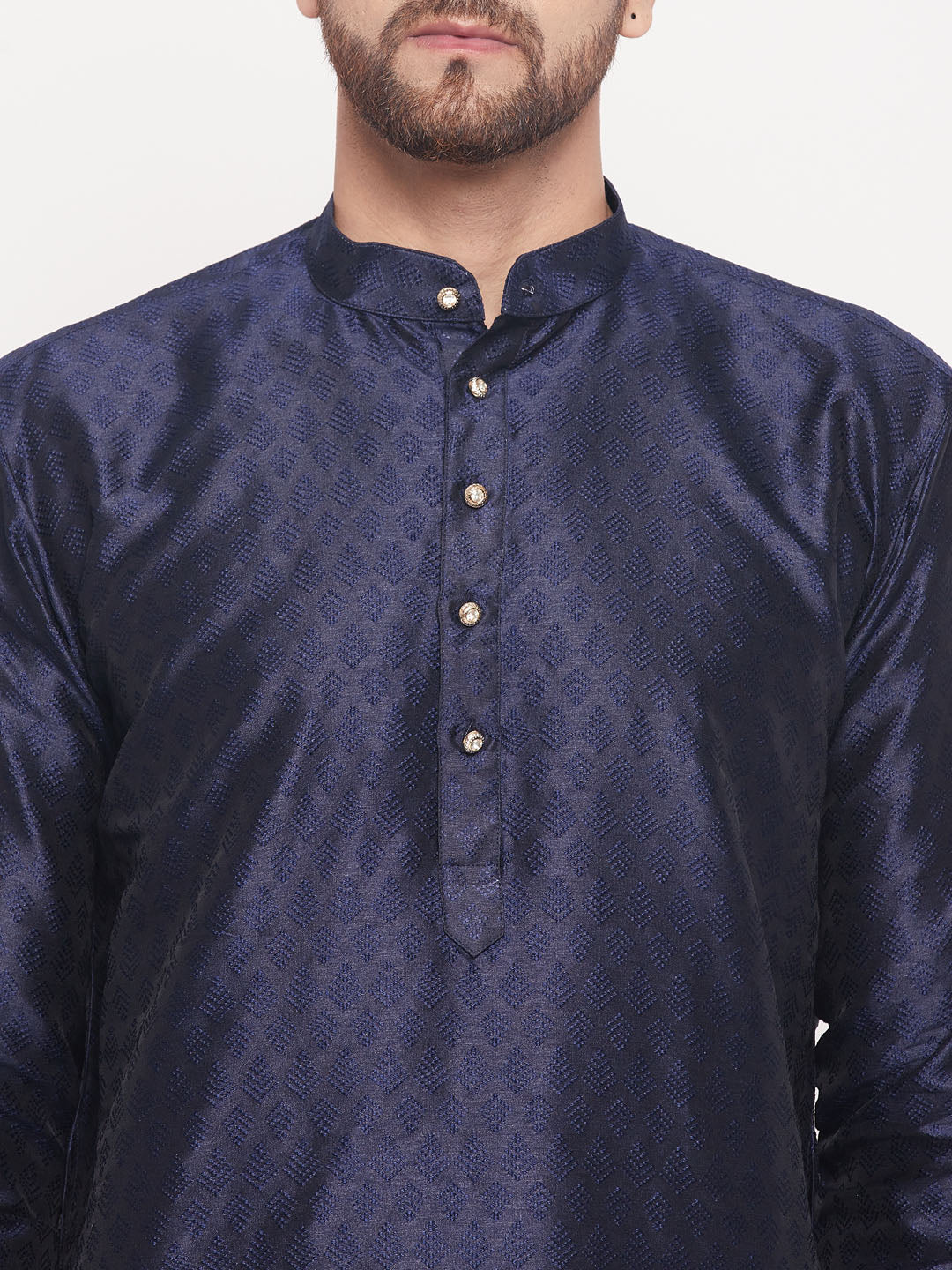 Men Navy Blue Silk Blend Kurta