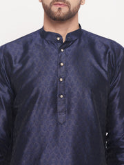 Men Navy Blue Silk Blend Kurta