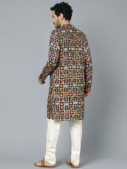 Men's Navy Blue And Cream Rayon Kurta Pyjama Set