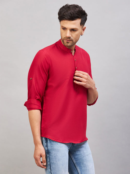 Men's Maroon Cotton Blend Kurta