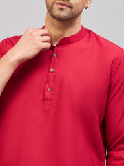 Men's Maroon Cotton Blend Kurta