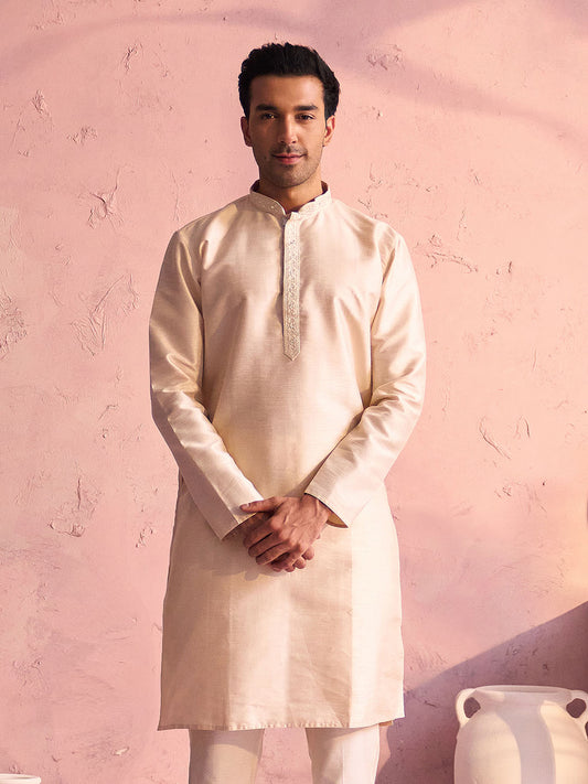 Men's Beige Silk Blend Kurta