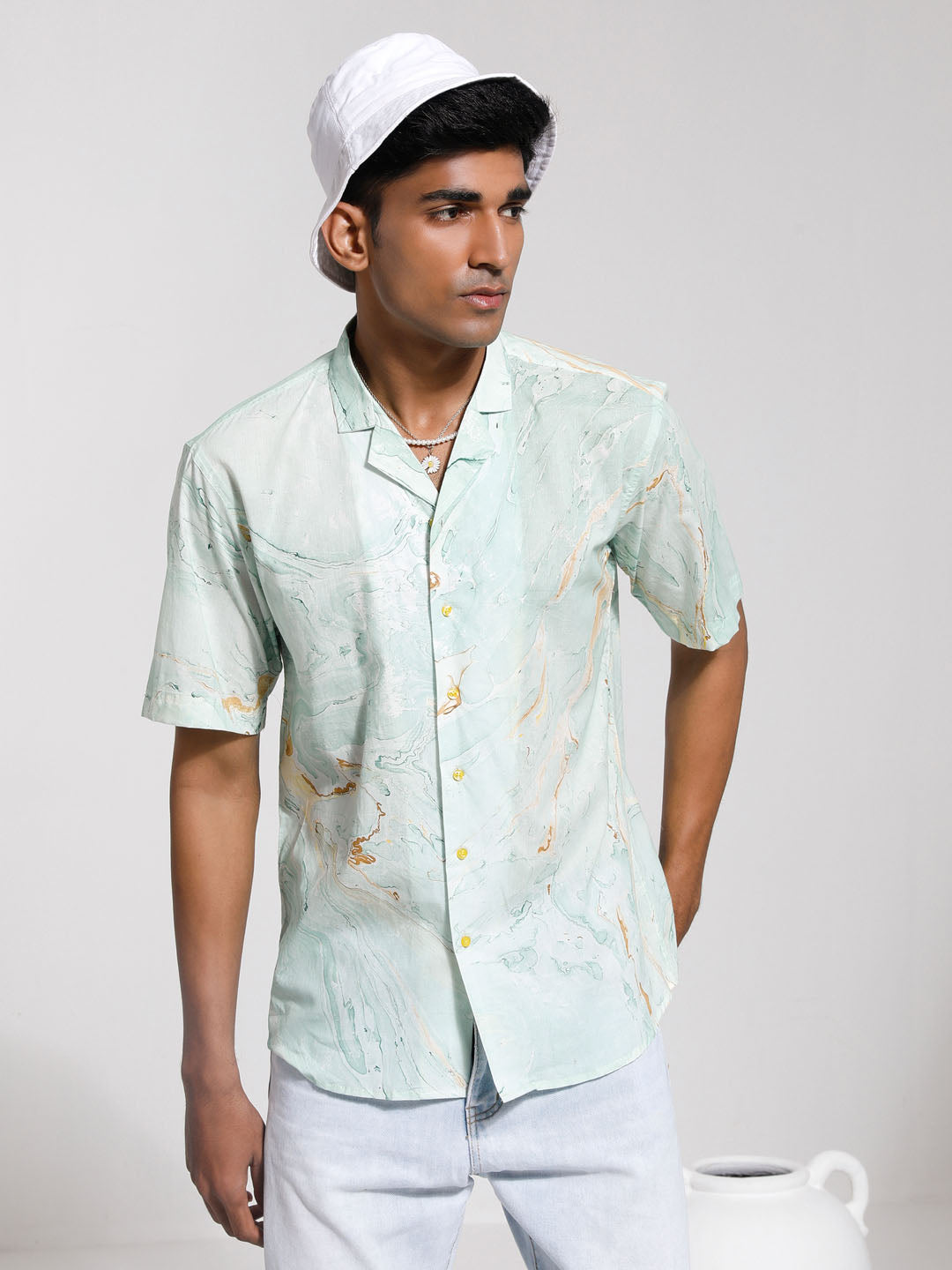 Men's Mint Green Cotton Ethnic Shirt