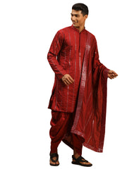 Men's Maroon Viscose Kurta and Dhoti Set