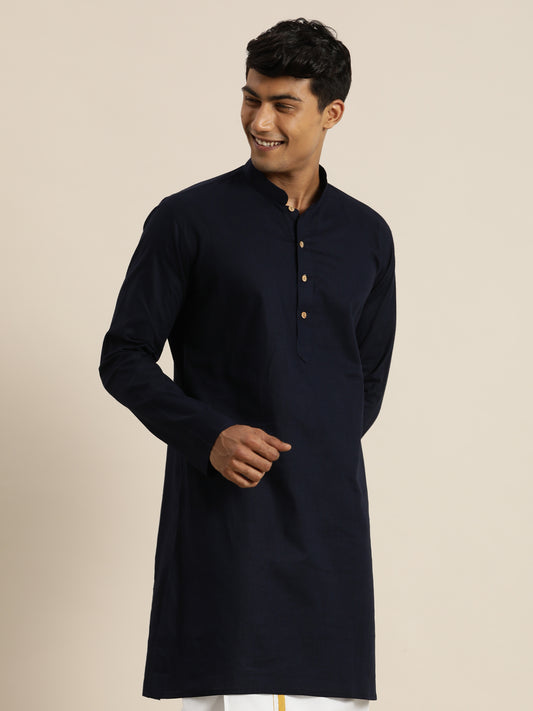 Men's Navy Blue Cotton Kurta