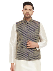 Men's Blue Silk Blend Nehru Jacket