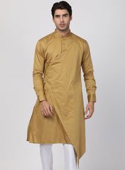 Men Beige Cotton Cotton Satin Kurta