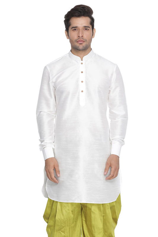 Men's White Silk Blend Kurta